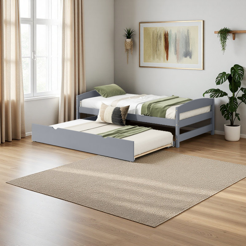 Lit plateforme simple avec lit gigogne simple, Gris