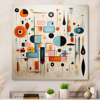 Pink Blue Mid Century Whimsical Wonders III - Mid-century Print on Metal