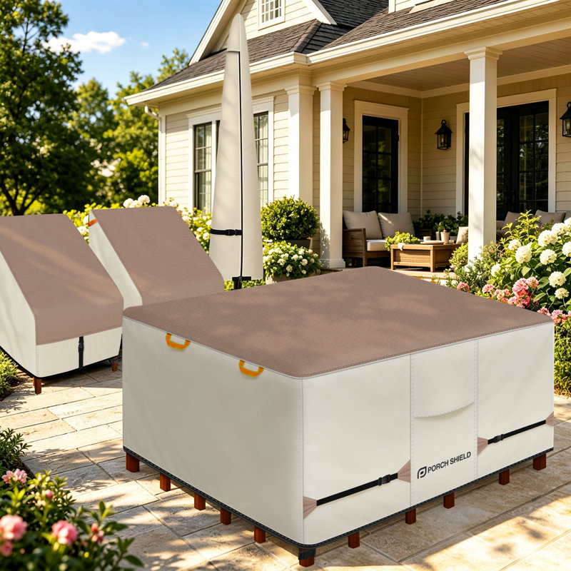  Housse pour table de patio - Housse carrée pour table et chaises d'extérieur imperméable - 76 x 76 po, brun clair et kaki