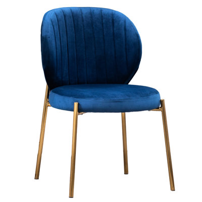 2 chaises de salle à manger rembourrées en velours bleu - chaises contemporaines incurvées et à base en métal, paire de rembourrage en mousse dense au look élégant