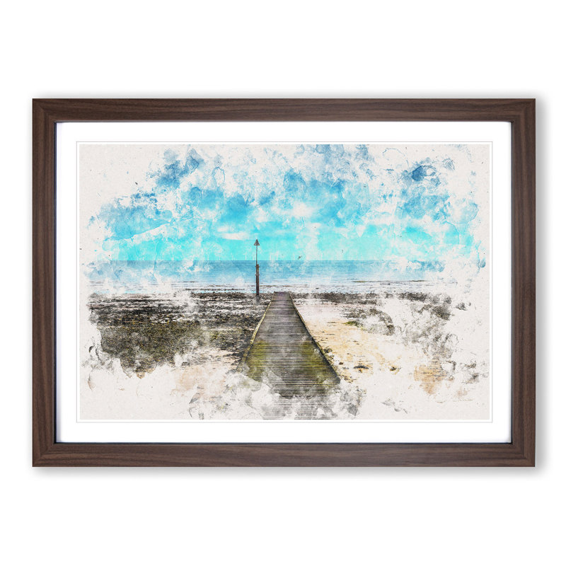 Path to the Sea in Llandudno Wales - Picture Frame Painting Print, 45cm H x 63cm W x 2cm D, Walnut Framed