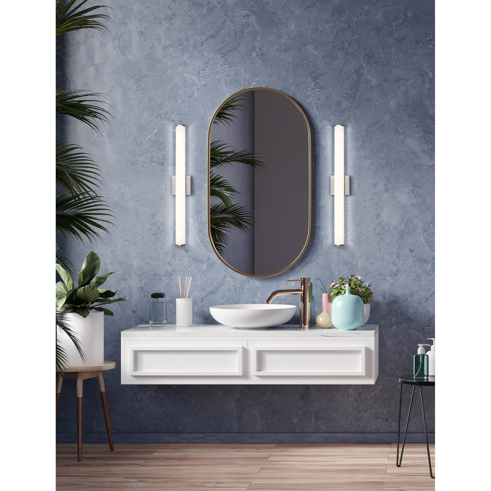 Stepridge Round 27W Vanity Light, 2.5'' H x 48'' W x 2.5'' D, Brushed Nickel