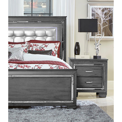 Glamourous Style 1Pc Table de chevet de 2X tiroirs à DEL avec faux cristaux et poignées de bar pour meubles de chambre à coucher modernes