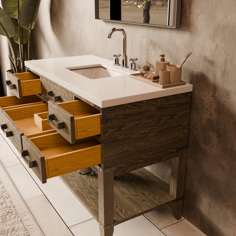 48" Single Bathroom Vanity Set, Gray Oak, White Cultured Marble