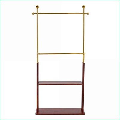 Portemanteaux, double couche moderne avec rangement, 68,9 pouces, acier doré Bois de noyer | Or, noyer | Métal, bois massif