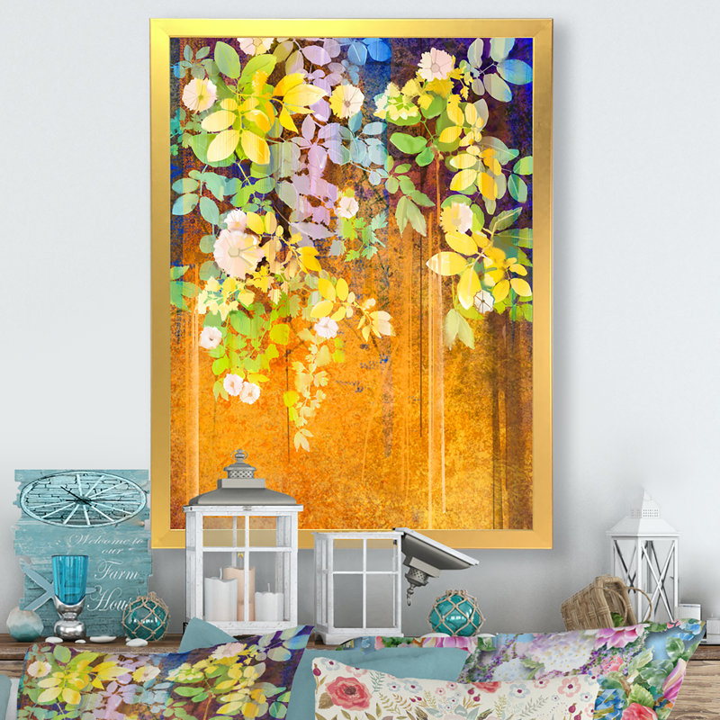 Pétales de printemps grunge - peinture, H 40 po x l 30 po x P 1,5 po, Cadre photo doré