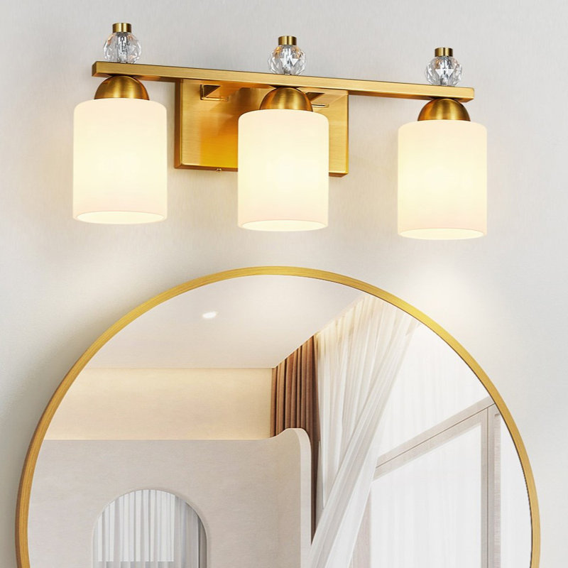 Luminaires de meuble-lavabo en verre Mid-Century E26, Doré, Trois lumières