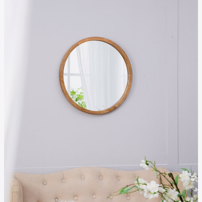 Braynt Solid Wood Round Wall Mirror, Natural, 19.8" x 19.8"