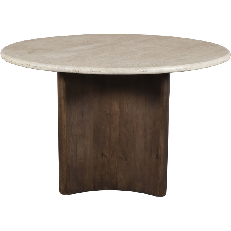 Table de salle à manger en travertin et bois de manguier 48 po Pietra, H 30 po x l 48 po x P 48 po