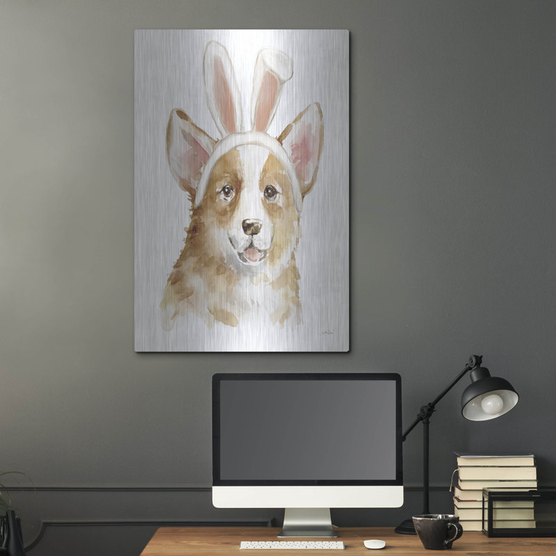 Art mural en métal Trinx «Pâques Corgi» par Katrina Pete, H 36 po x l 24 po