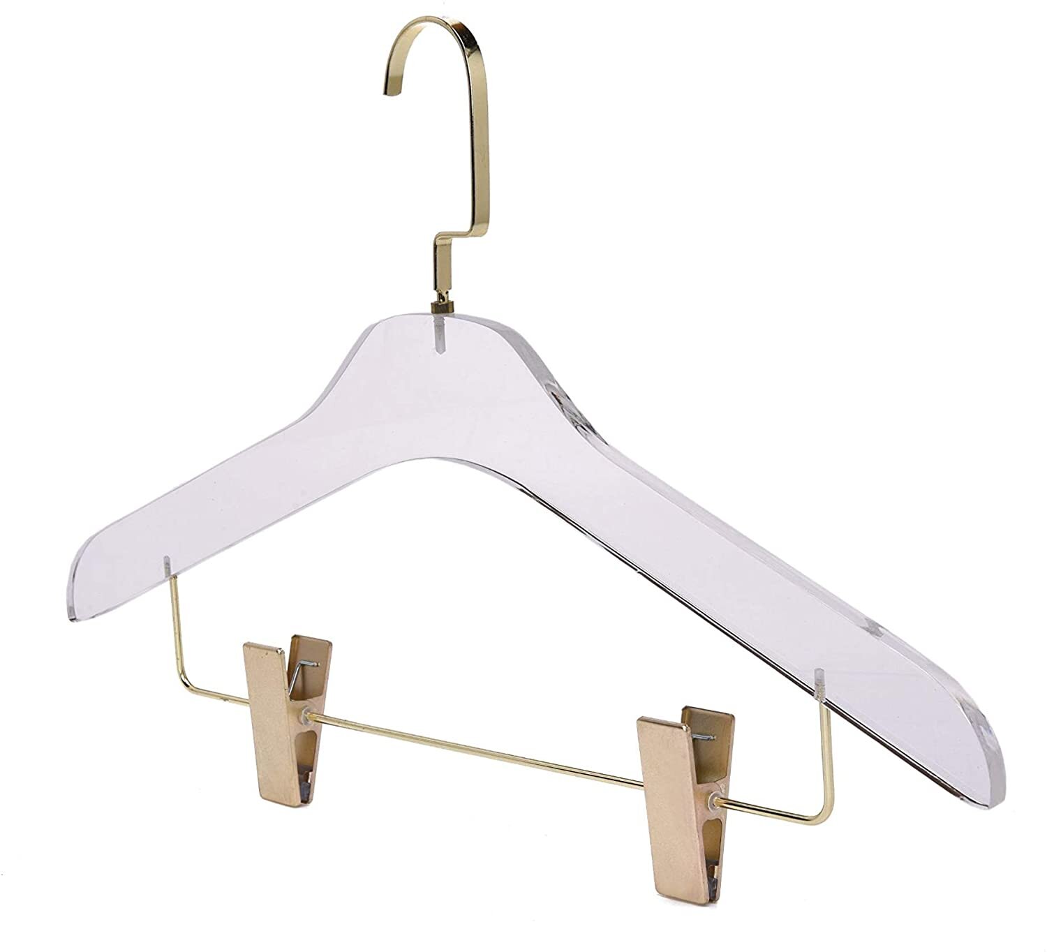 Home Cube USA Homecube Usa Elegant Acrylic Clear Hangers With Gold Wide  Hook, Heavy Duty Suit Hanger With Clips
