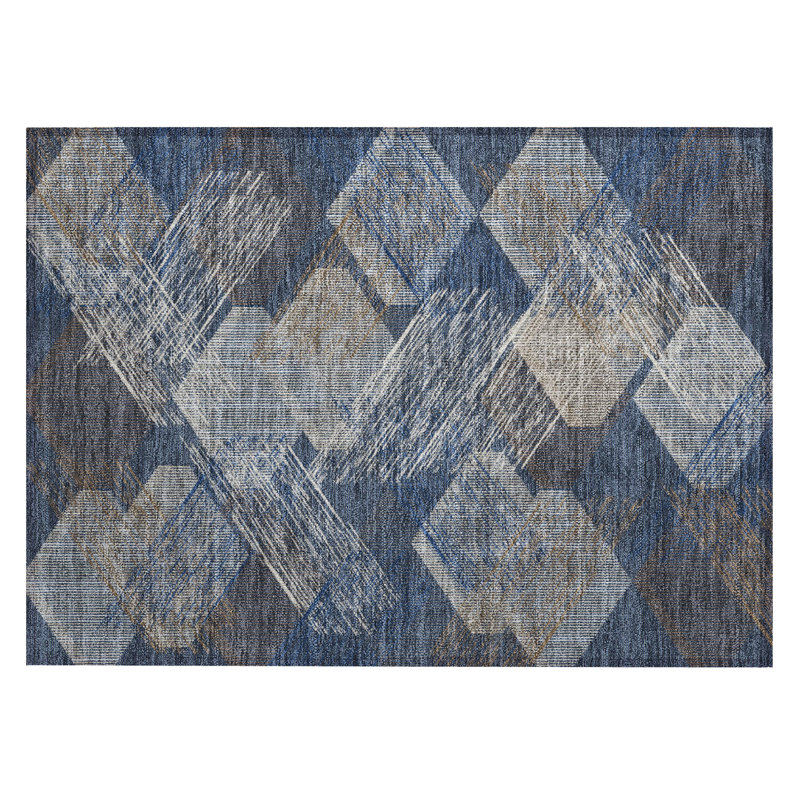 Machine Washable Indoor/Outdoor Chantille ACN2637 Geometric Rug, 1'8" x 2'6", Navy