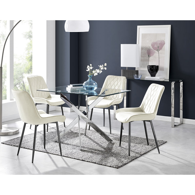 Lenworth Dining Set with 4 Chairs, Silver, Cream/Black