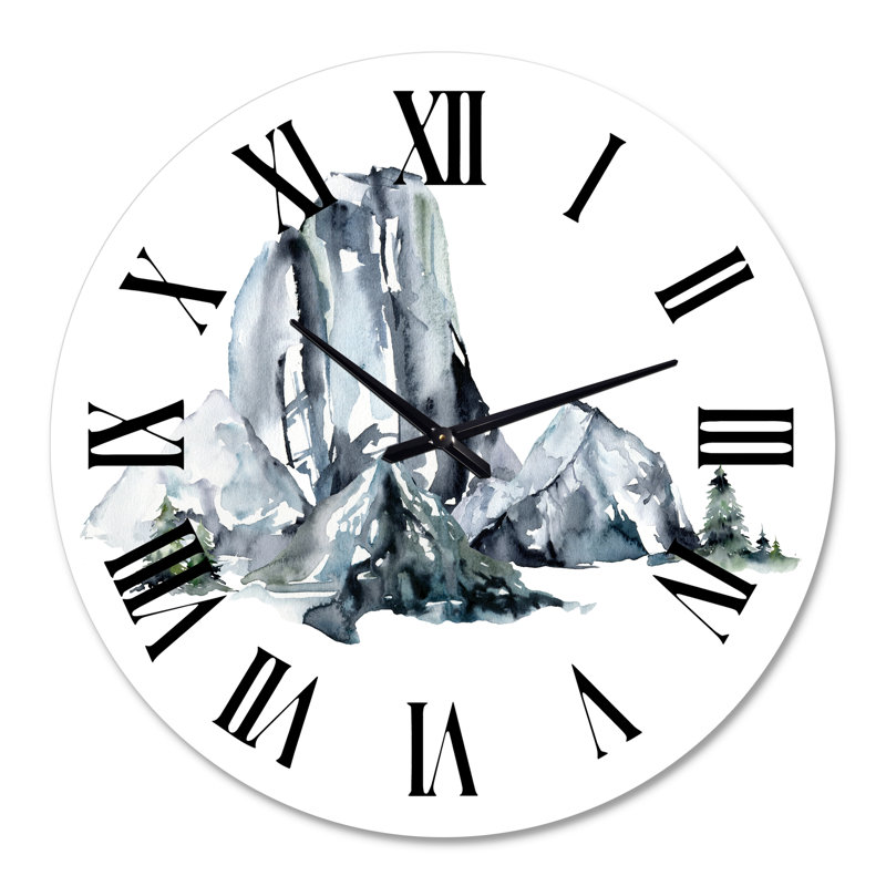 Horloge murale moderne paysage minimaliste des montagnes et de la forêt, Grand