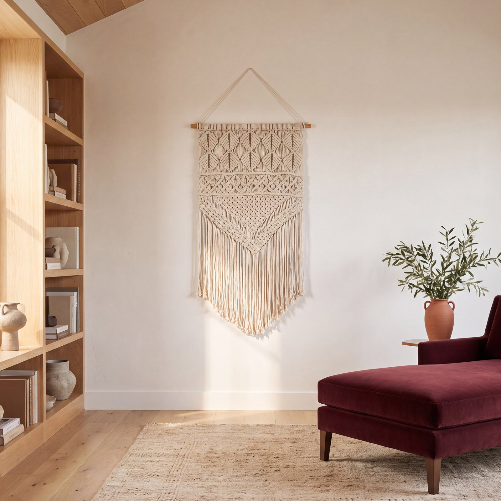 Cotton Hand-Woven Tiered Wall Hanging, 31" H x 15" W