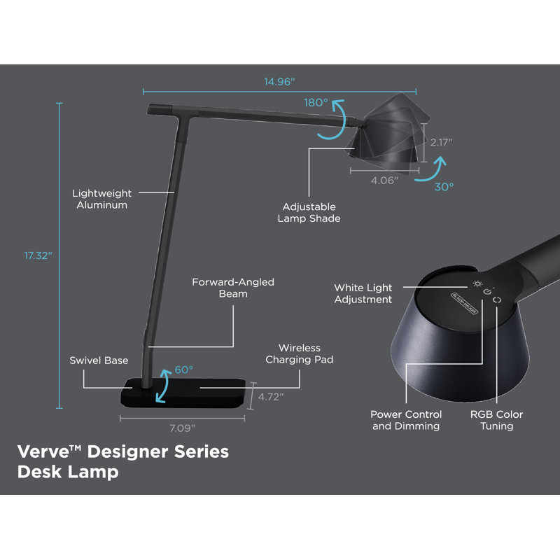 Lampe de bureau noire 17,32 po