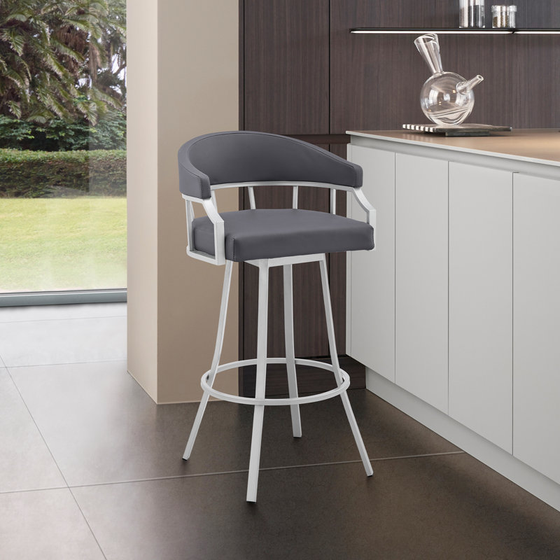Tabouret de bar Heuvelton, Hauteur du comptoir (siège d'une hauteur de 26 po, Blanc, Argent argent