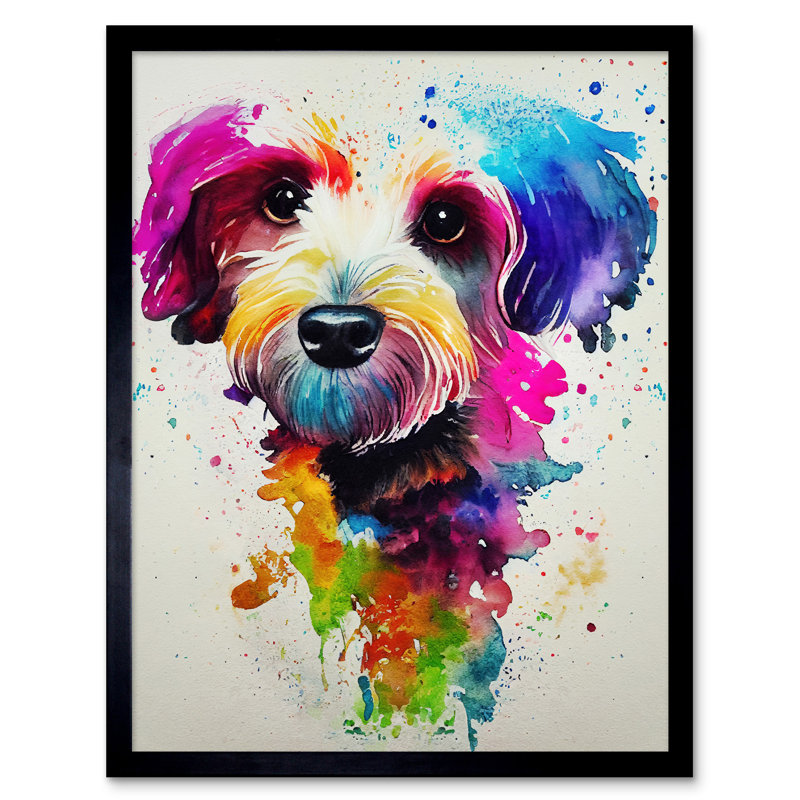 Ink Splatter Cockapoo Dog Watercolour 1 Piece Single Picture Frame Wall Art