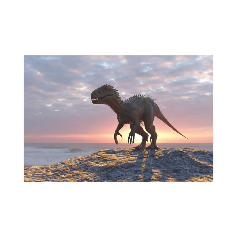 Dinosaur On A Sea Beach by Mike Kiev - Wrapped Canvas Print, 20.32 cm H x 30.48 cm W