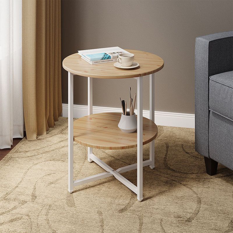 Michalitsa Cross Legs End Table, Natural Top/White Base