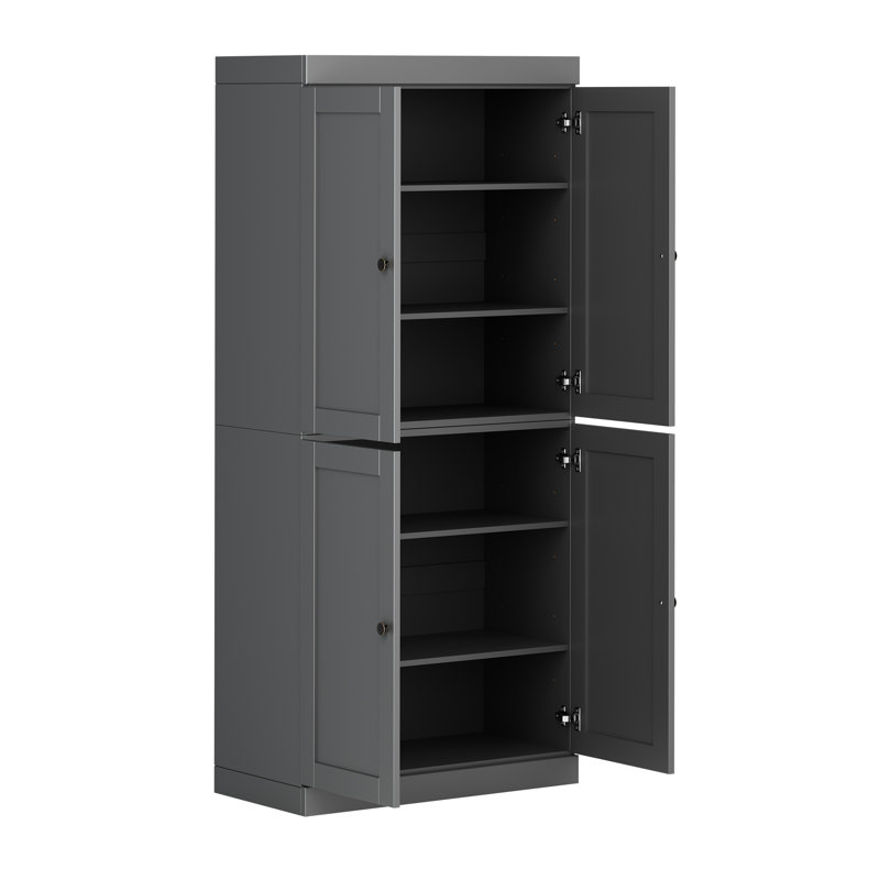 100% Solid Wood 32" Pantry Cabinet with Shaker Doors and Adjustable Shelves, Grey