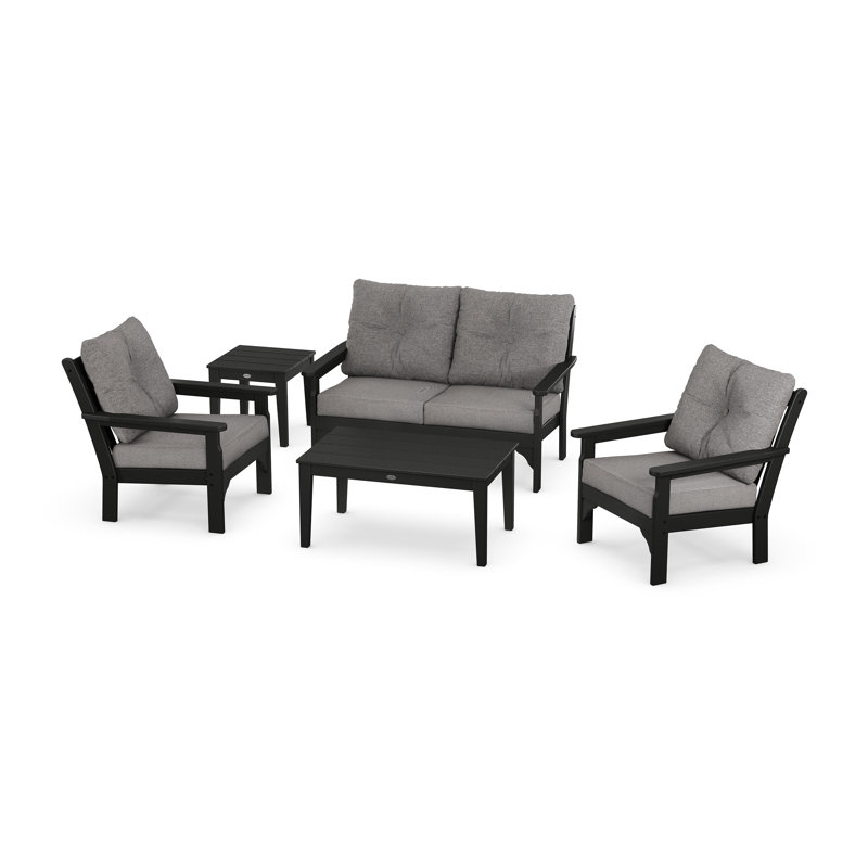 Vineyard 5-Piece Deep Seating Set, Black, Air Blue