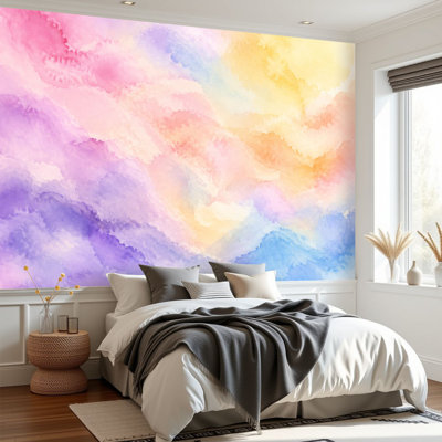 Papier peint adhésif autocollant arc-en-ciel aquarelle abstraite et colorée pour papier autocollant amovible pour décoration murale 69 x H 96 po