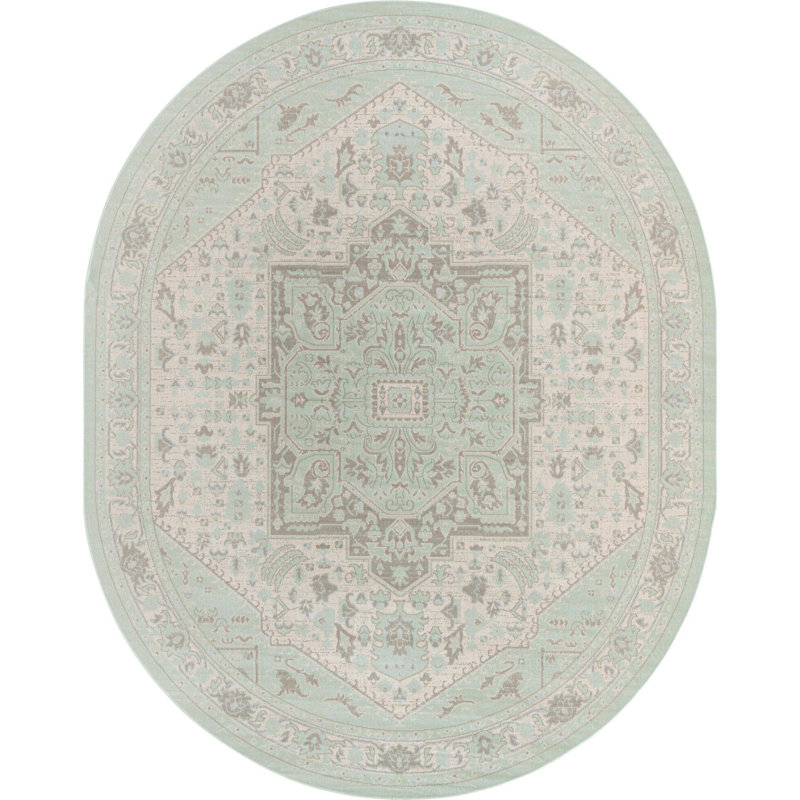 Tapis traditionnel Marciel couleur mousse, Ovale 8 pi x 10 pi