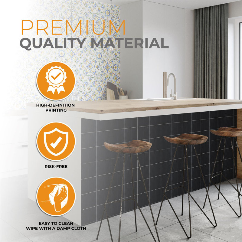 Naohmi Vinyl Self Adhesive Tile Sticker 15cm W x 15cm L, Black