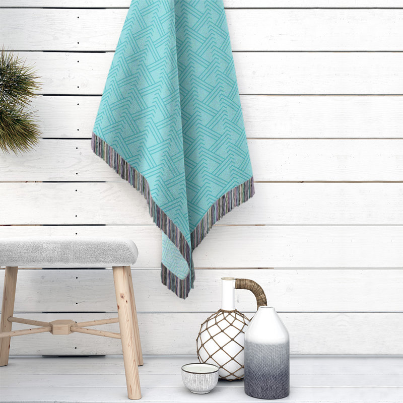 Couverture en coton tissé zigzag classique, L 37 po x L 52 po, Bleu sarcelle lapis