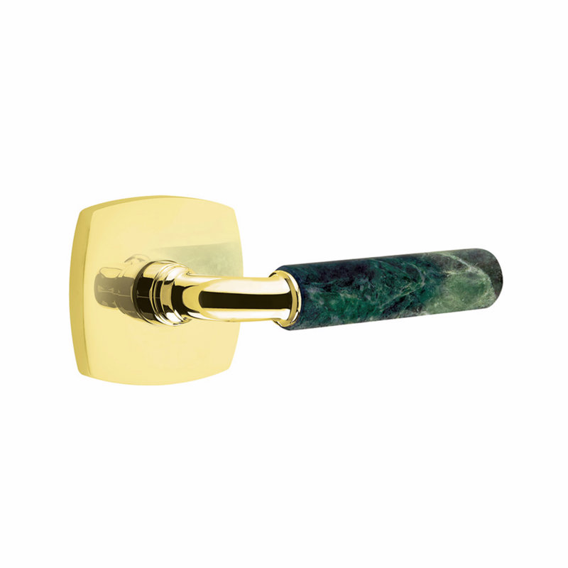 Ensemble de leviers de passage Emtek Select, rosette Urban Modern, tige en R, poignée en marbre vert, CF, Laiton non laqué