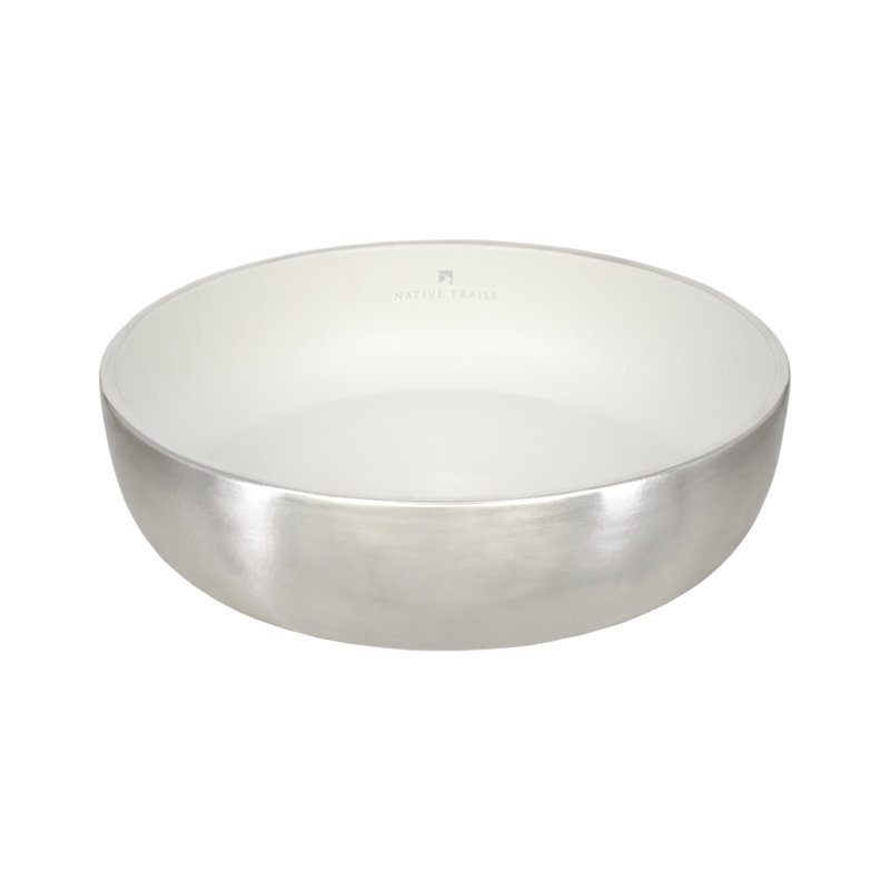 Bliss 16" Round Fireclay Vessel Bathroom Sink, Silver/White