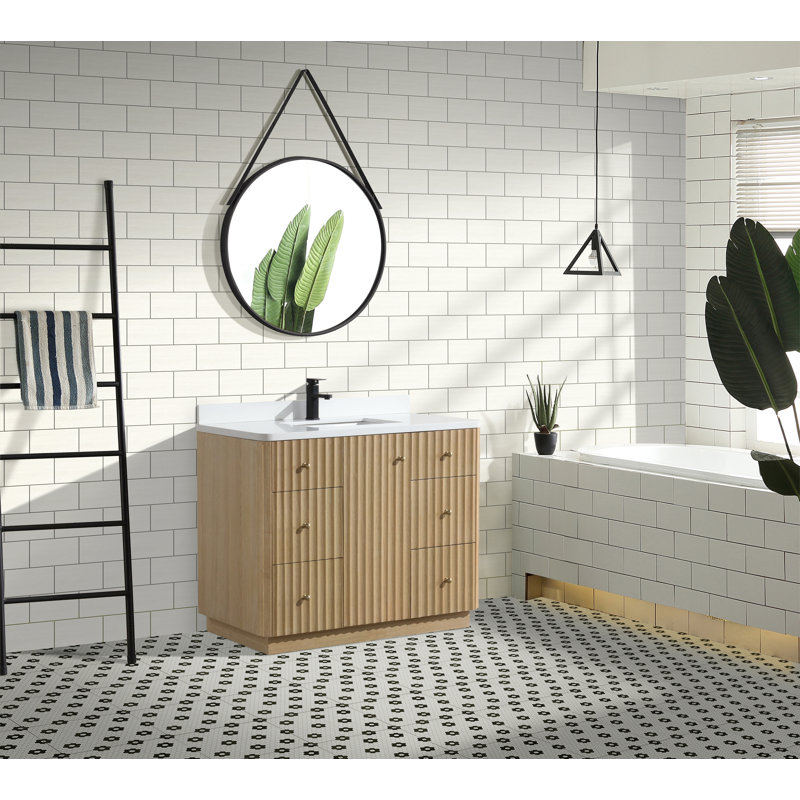 La Jolla 42" Washed Oak Bathroom Vanity with Quartz Top