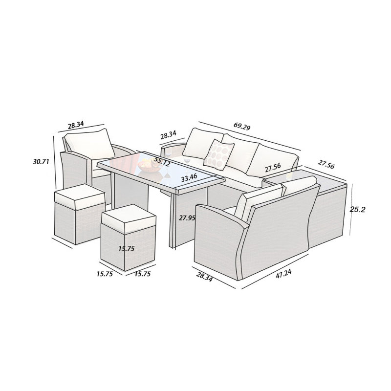Riedel Wicker 8 - Person Patio Conversation Set with Cushions, Gray