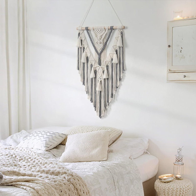 Tapisserie géométrique tissée Macrame
