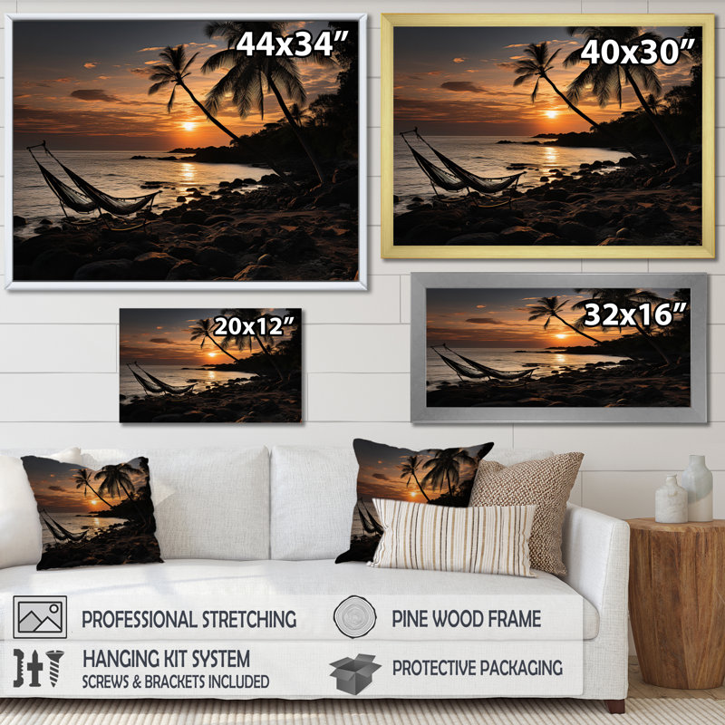 «Allem Beach Tropical Vibes XXIX», reproduction sur toile, Cadre flottant noir, H 12 po x l 20 po x P 1 po
