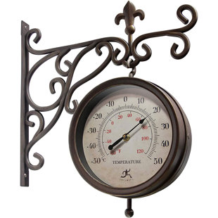 Wall Clock Thermometer-Indoor Outdoor Decorative 18 Quartz Battery-Powered, Waterproof Clock, Temperature and Hygrometer Gauge by Pure Garden, Bronze