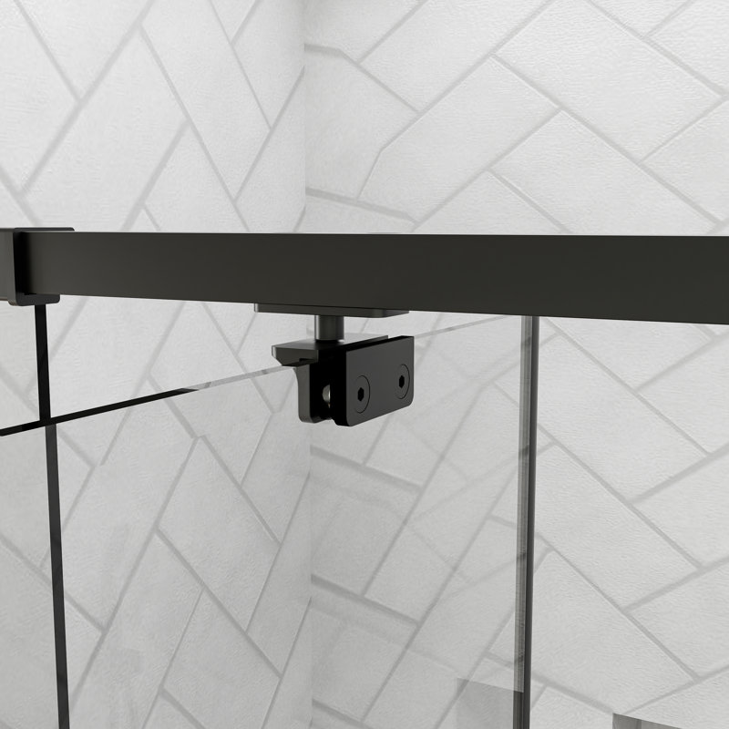 38-42" Wide X 71" High Pivot Semi-Frameless Shower Door With Clear Glass, Matte Black