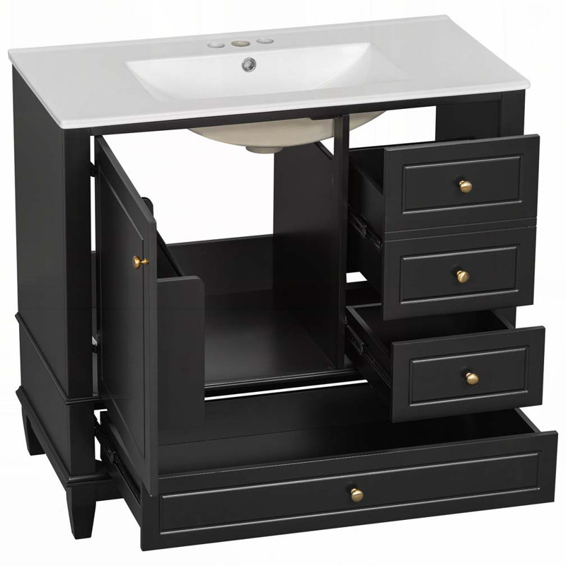 Meuble-lavabo 36 po avec lavabo en céramique, Noir