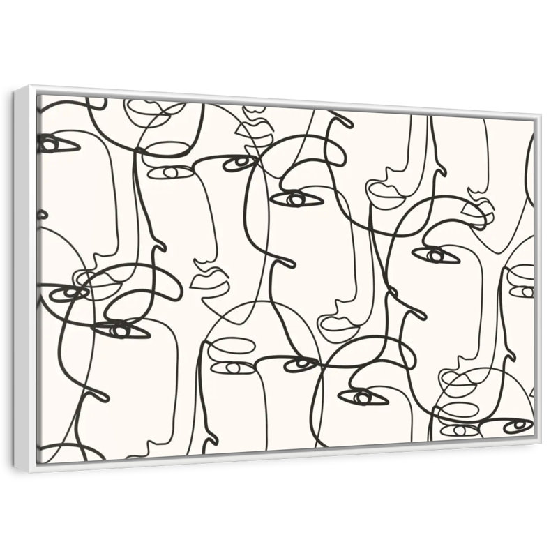 Illustration de visages de femmes, Cadre flottant blanc, 37 po x 25 po