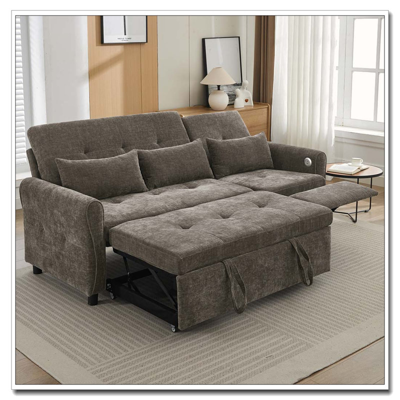 Canapé-lit escamotable en tissu 82 po Chenille, Gris foncé