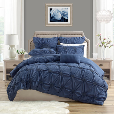 Floral Ruched Microfiber Duvet Cover Set