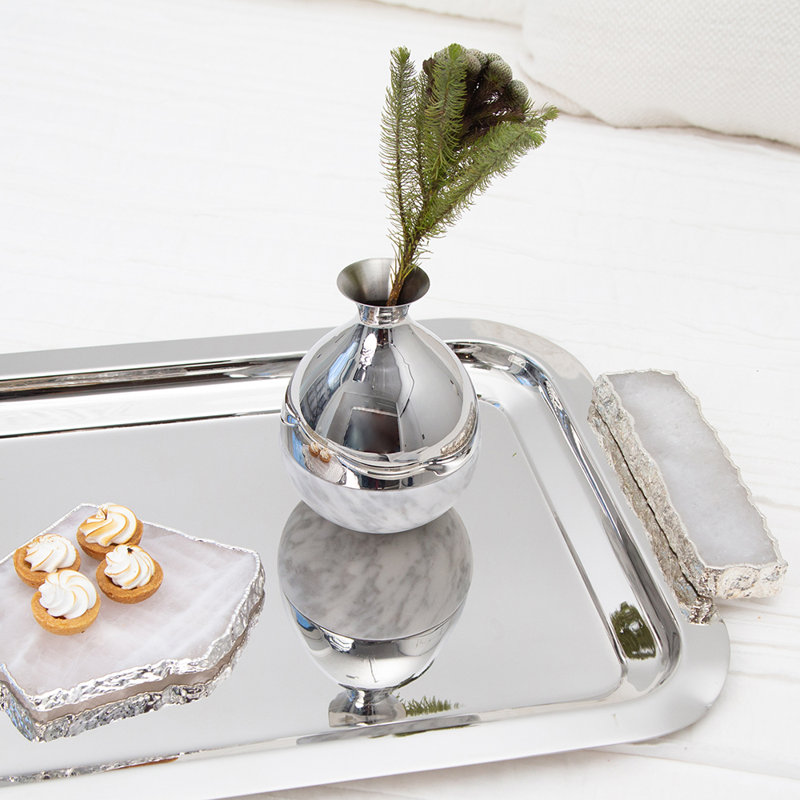 Silver and Carrara Marble Dual Bud Vase