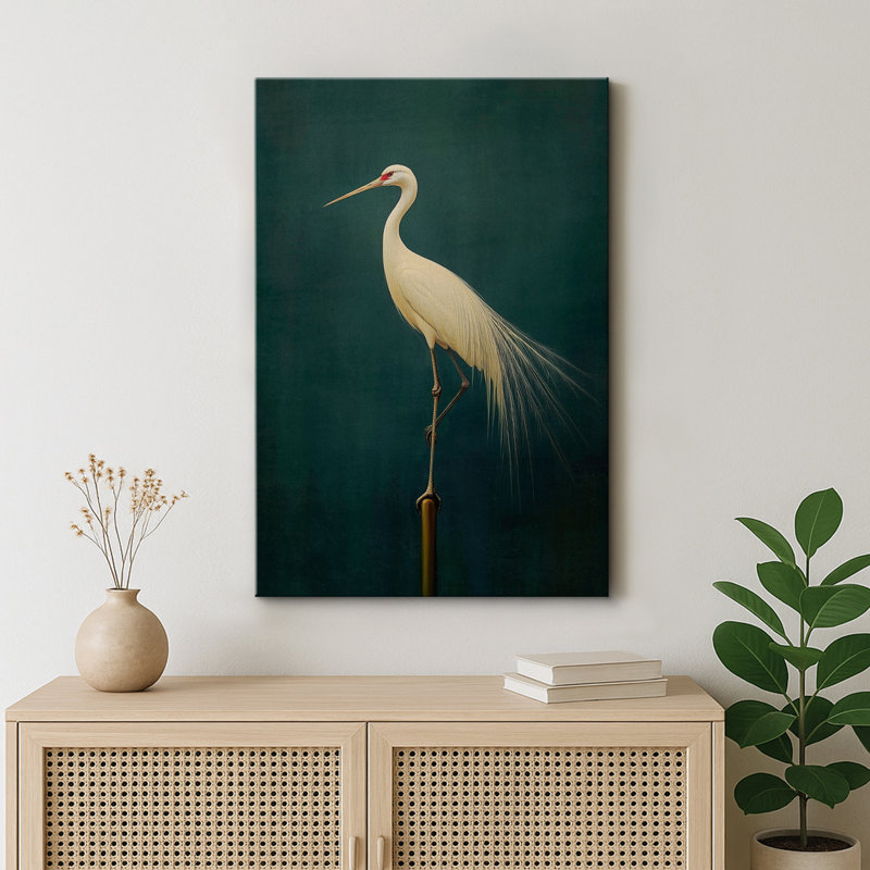 Oiseau aigrette vert rétro, photos de salle de bain rustique moderne, impression sur toile encadrée, H 48 po x l 32 po