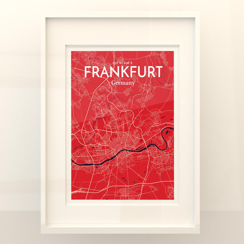 Carte de Francfort, impression graphique contrastée, Rouge / bleu marine, H 24 po x l 18 po