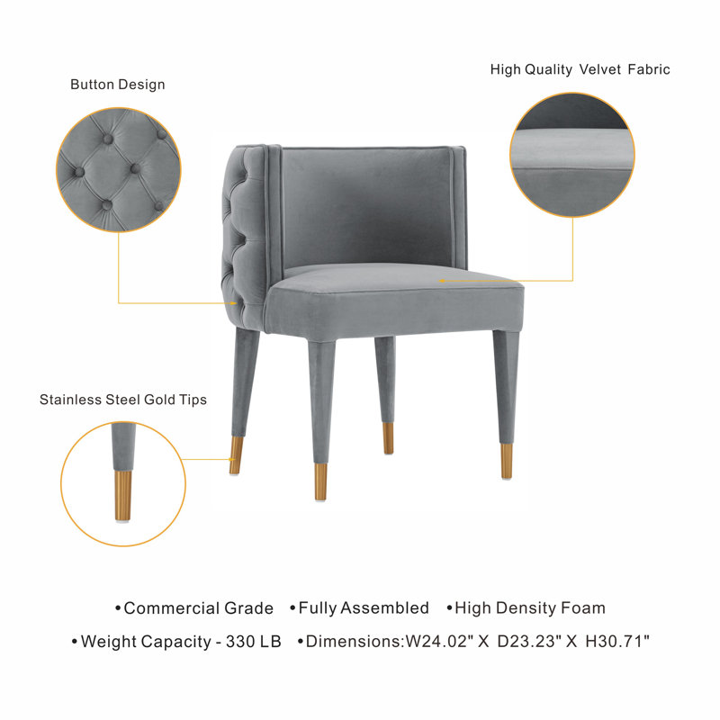 Lieven Tufted Velvet Side Chair Dining Chair, Gray, 2