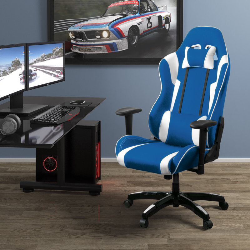 Fauteuil de jeu ergonomique à dossier haut, Bleu / blanc