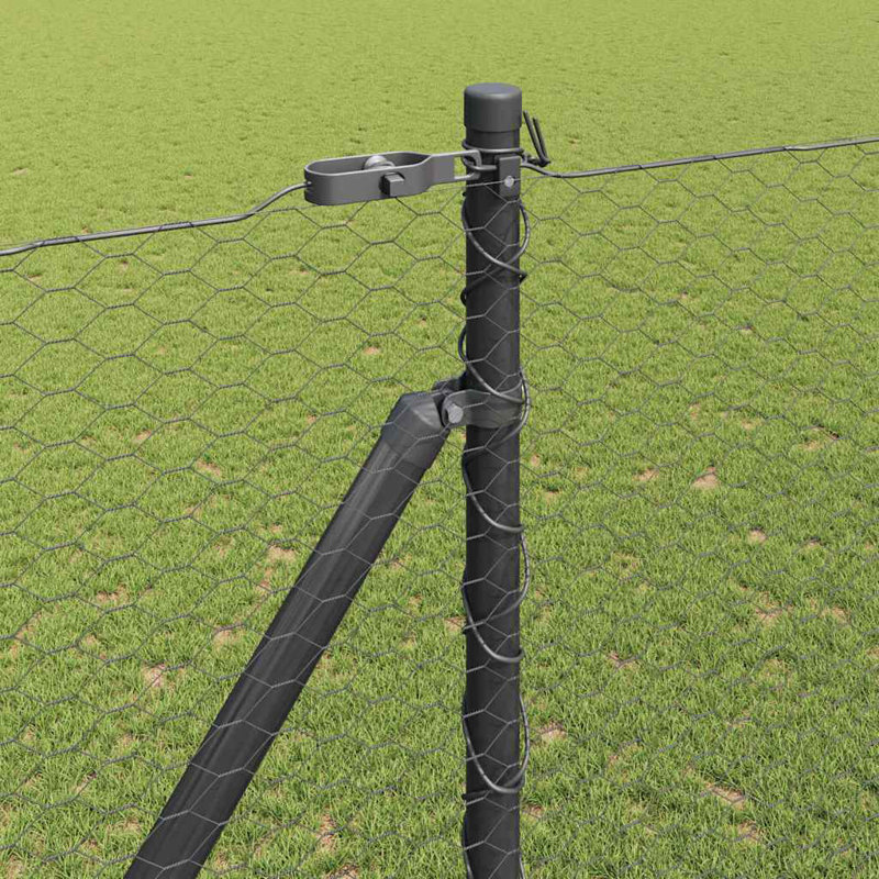 Vidaxl Fence With Posts PVC-Coated Steel, 150cm H x 2500cm W x 3.2cm D, Grey