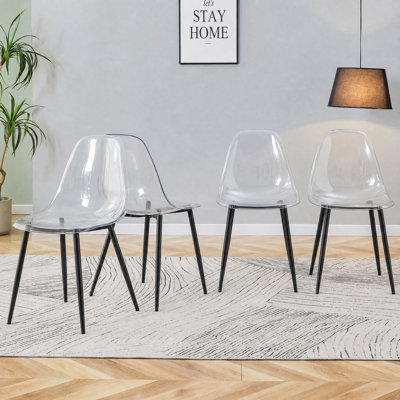 Modern Minimalist Transparent Acrylic Dining Chair with Sleek Metal Legs (Set of 4)