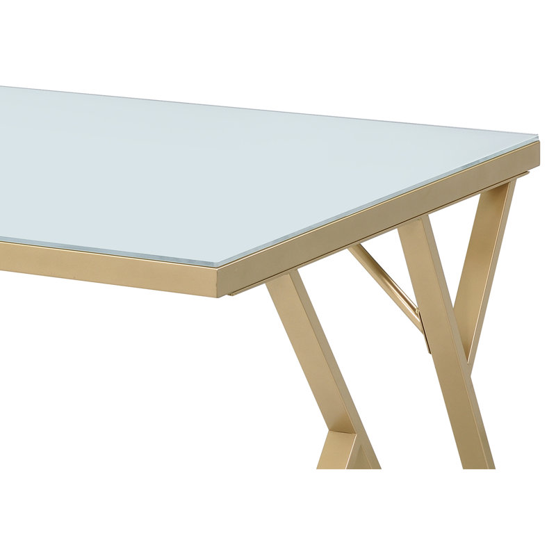 Sherry Glass Top Metal Base Dining Table, White